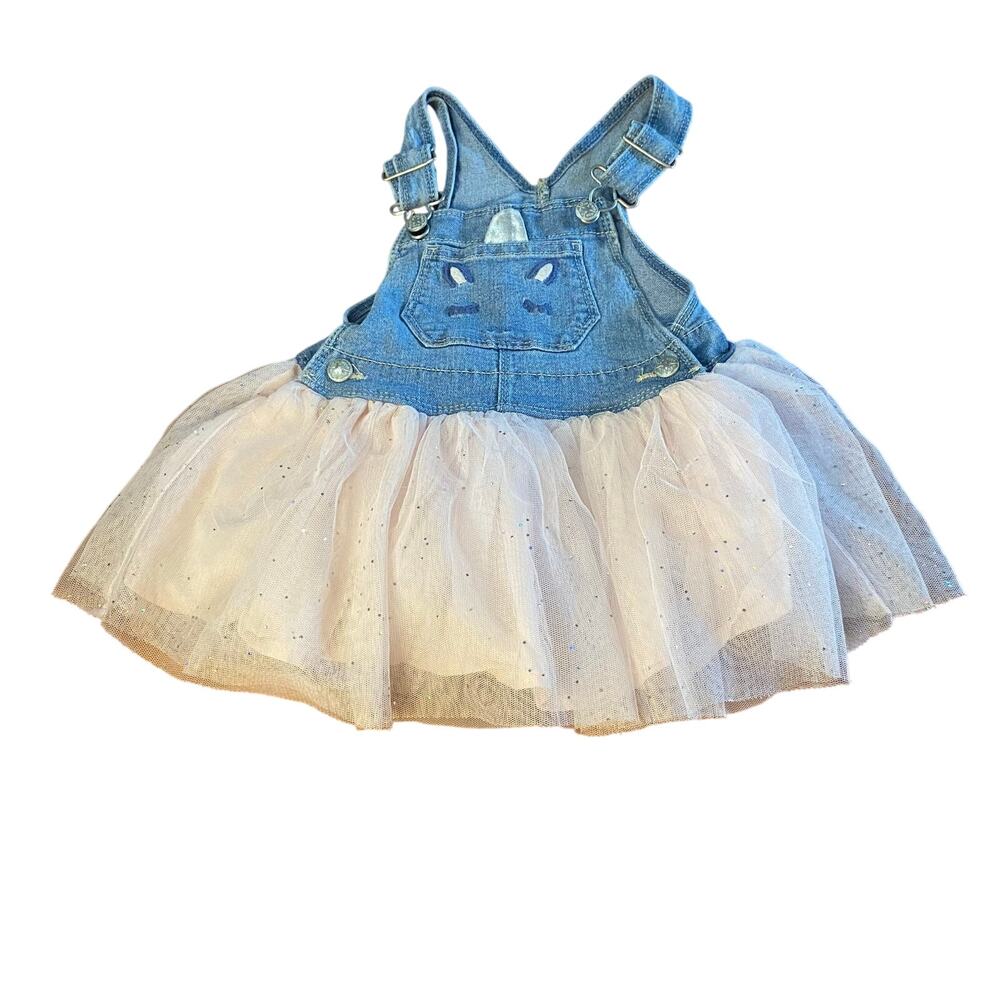 OshKosh B'gosh blue overall cat adjustable white baby tutu‎ skirt SIZE 18M